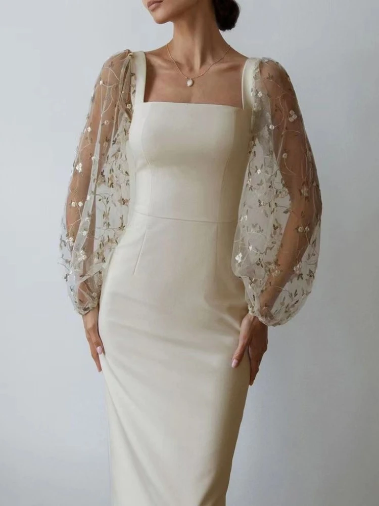 

Женское банкетное платье с рукавами-фонариками, элегантное простое Модное Элегантное Привлекательное платье с квадратным вырезом и вышивкой, 2023