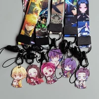 anime demon slayer kimetsu no yaiba lanyard figure set key chain mobile phone cosplay straps id badge holder charms
