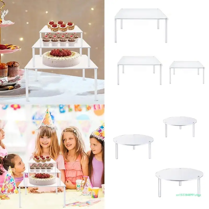 

3Pieces Acrylic Cake Display Stand Round Risers for Desserts Bakery Stand
