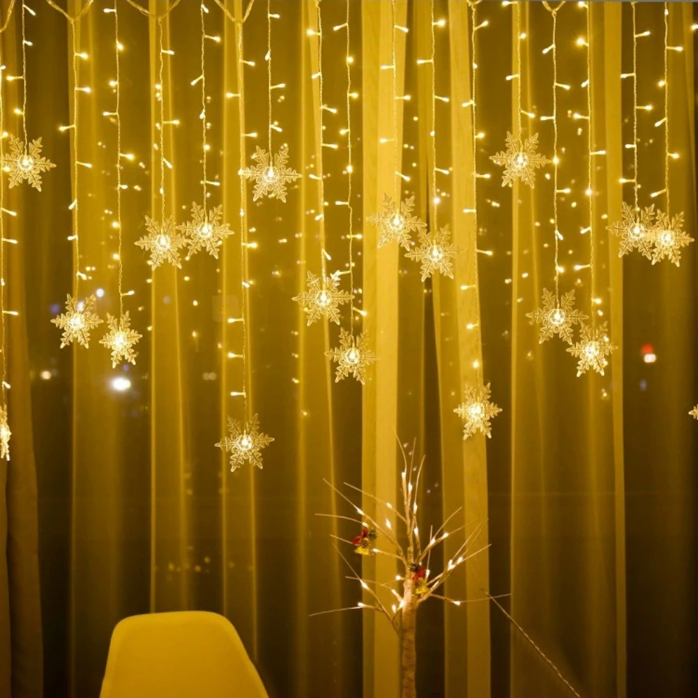 

Curtain Lights 4M LED Snowflakes Fairy String Lamp Garland Waterproof Holiday Decoration for Room Wedding Hotel Restaurant