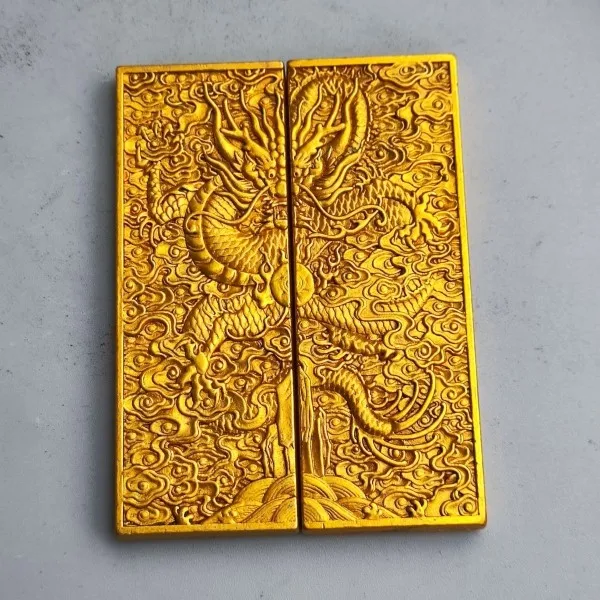 Коллекция подержанных товаров: пара позолоченных бронзовых жетонов Daming Xuande double dragon, рельеф ручной работы, старые предметы, an