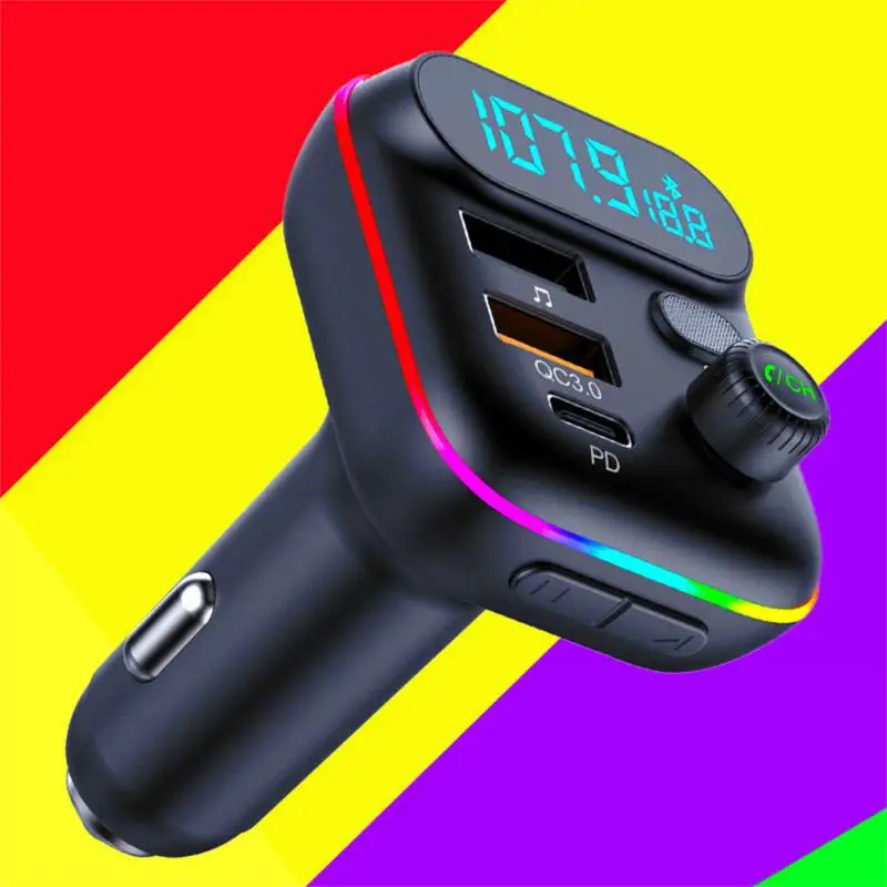 

Car Charger T70 Colorful Atmosphere Light Car Bluetooth MP3FM Transmitter QC3.0 Fast Charge PD Card Insert U Disk Singing