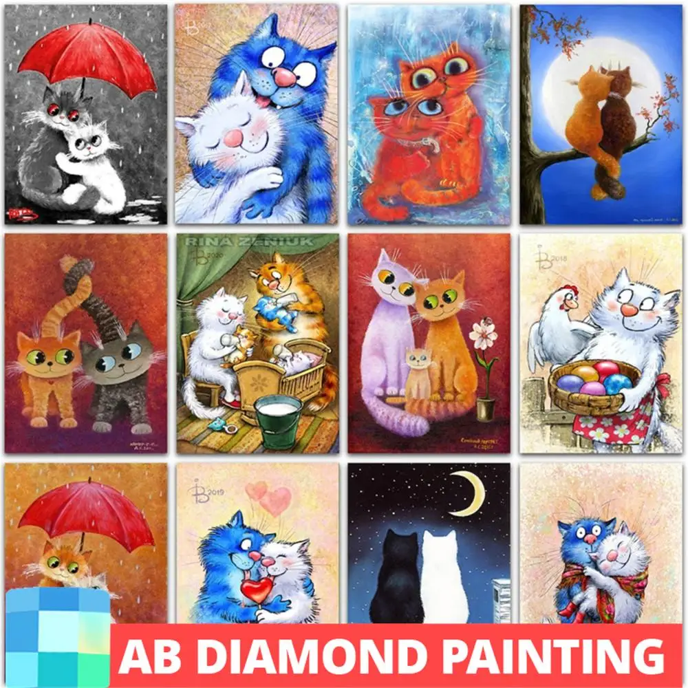 

Алмазная живопись AB Drill DIY, искусство, животные, кот, пары, любовь, полная вышивка, круглая Вышивка крестиком, Алмазная мозаика, домашний декор