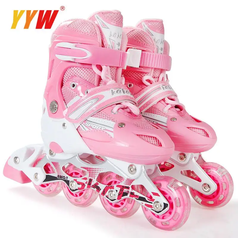 Inline Children'S Roller Skates Pvc Wheel Kids Girls Boys Adjustable skating Wheels Shoes Blue Outdoor Fitness Sneakers Rollers