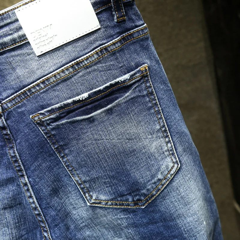 Men's Jeans Retro Slim Fit Denim Pants Bicycle Stretch High Quality Men's Straight Tube Casual Designer Brand Street Apparel