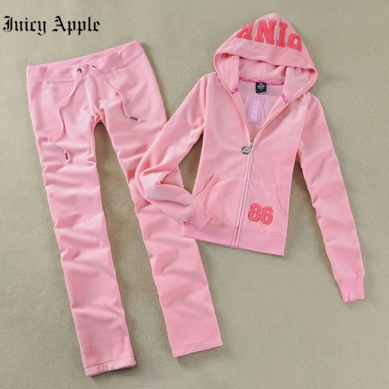 Juicy Apple Tracksuit Women Set Of Two Fashion Pieces For Woman New Casual Fashion Solid Hooded Loose Slim Two-Piece Sportswear