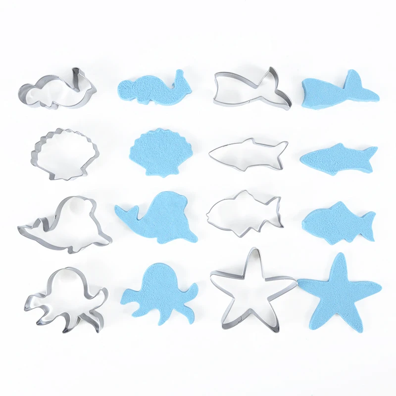 

8pcs Stainless Steel Sea Animal Biscuit Stainless Steel Mold DIY Shell Starfish Octopus Mermaid Tail Cake Decoration Baking Tool