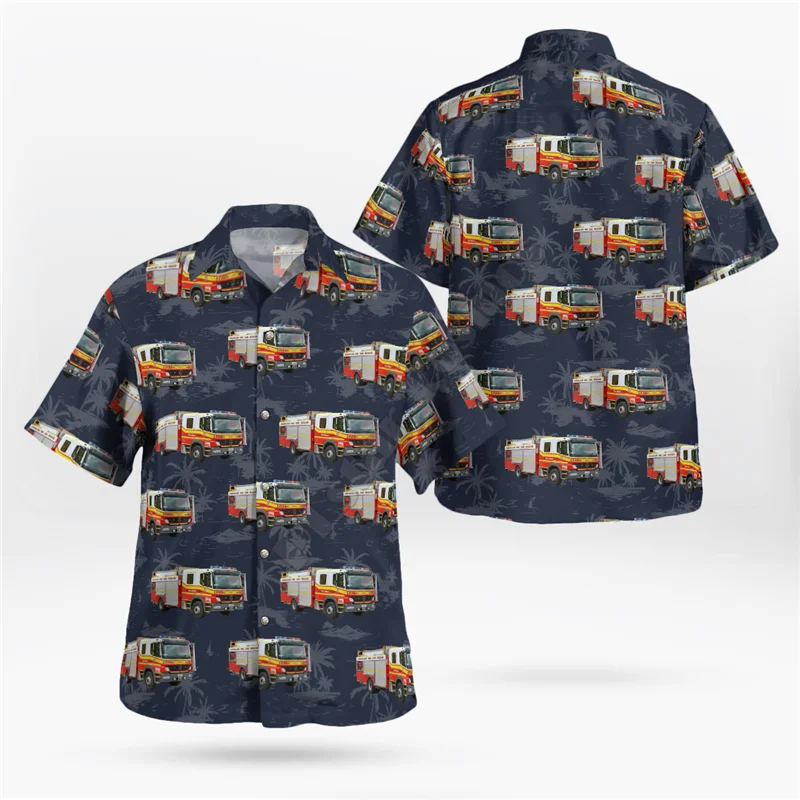 Hawaii Shirt Beach Summer Hawaiian Style Fire Engine 3D All Over Printed Men's Shirt Women Tee hip hop shirts 03