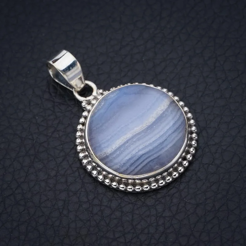 

StarGems Blue Lace Agate Handmade 925 Sterling Silver Pendant 1.5" F4931