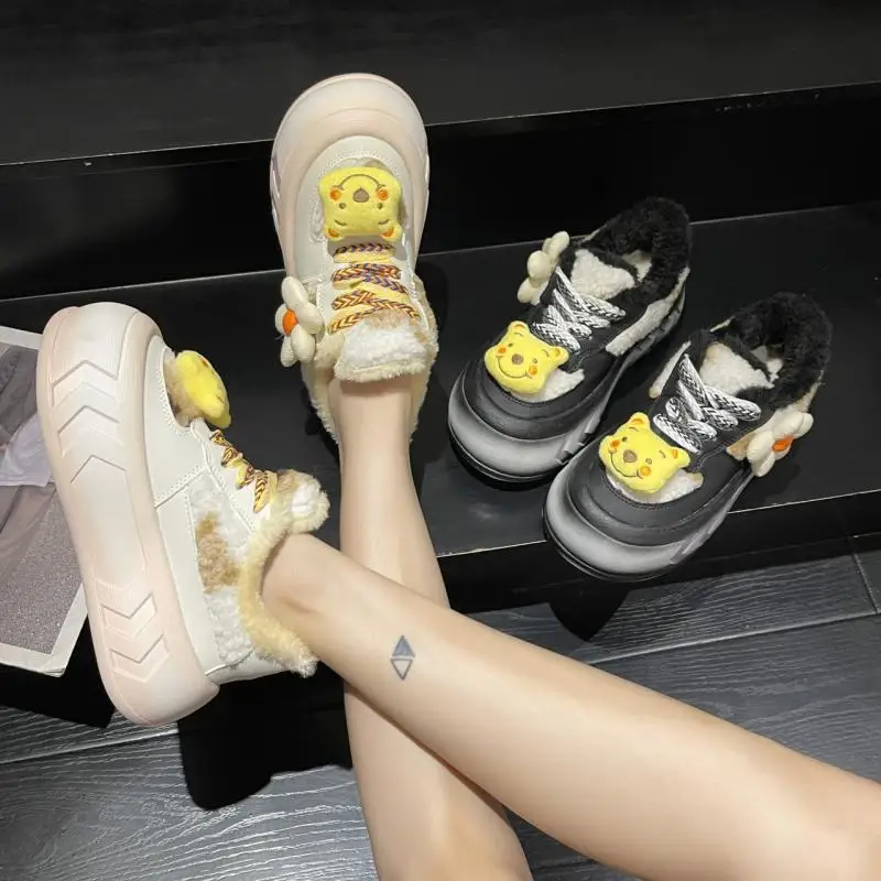 

Anime Pooh Bear Plush Skateboarding Shoes Kawaii Lotso Cotton Sneakers Women Cartoon Winnie Warm Antiskid Thick Sole Shoes Gift