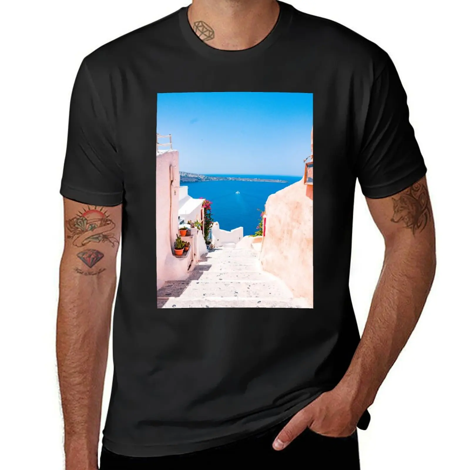 Санторини Греция красивая футболка с видом на океан эстетическая одежда милая