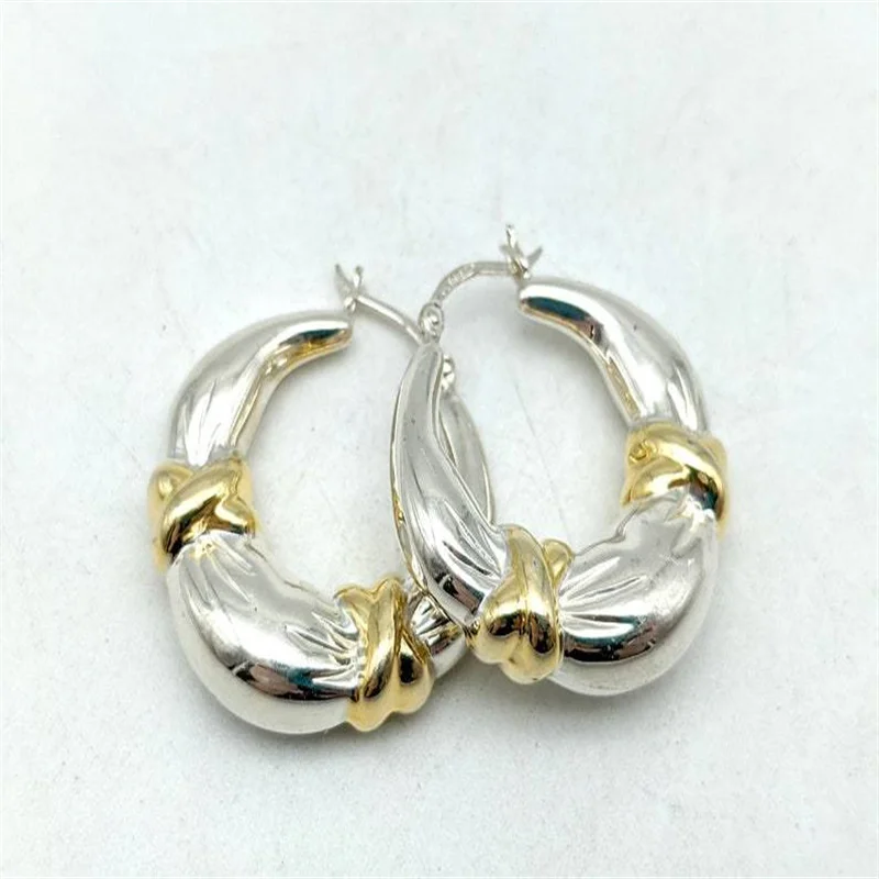 

New Earrings European and American Retro Gold Temperament Personality Earrings Two-color Metal Large Earrings for Women
