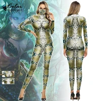 color cosplayer carnival party costume 3d snake printed catsuit zentai cosplay costume fitness spandex jumpsuit outfit for adult