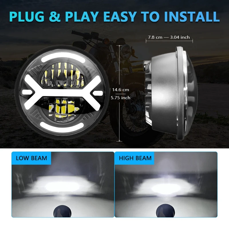 Мотоциклетная светодиодная фара 5 75 дюйма круглая для Sportster Dyna Softail Street Rod Bob