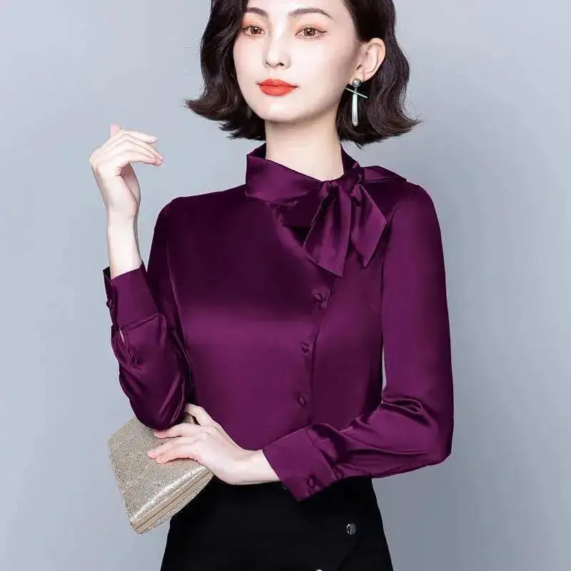 

Work Style Elegant Long Sleeve Blouse Korean Chic Loose Bow Chiffon Shirts Women Solid All-match Spring Blusas Mujer Moda A773