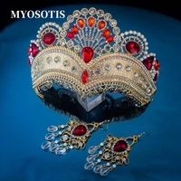 indian ethnic style bluered crystal crown luxury wedding dress rhinestone waterdrop tiara hair ornament