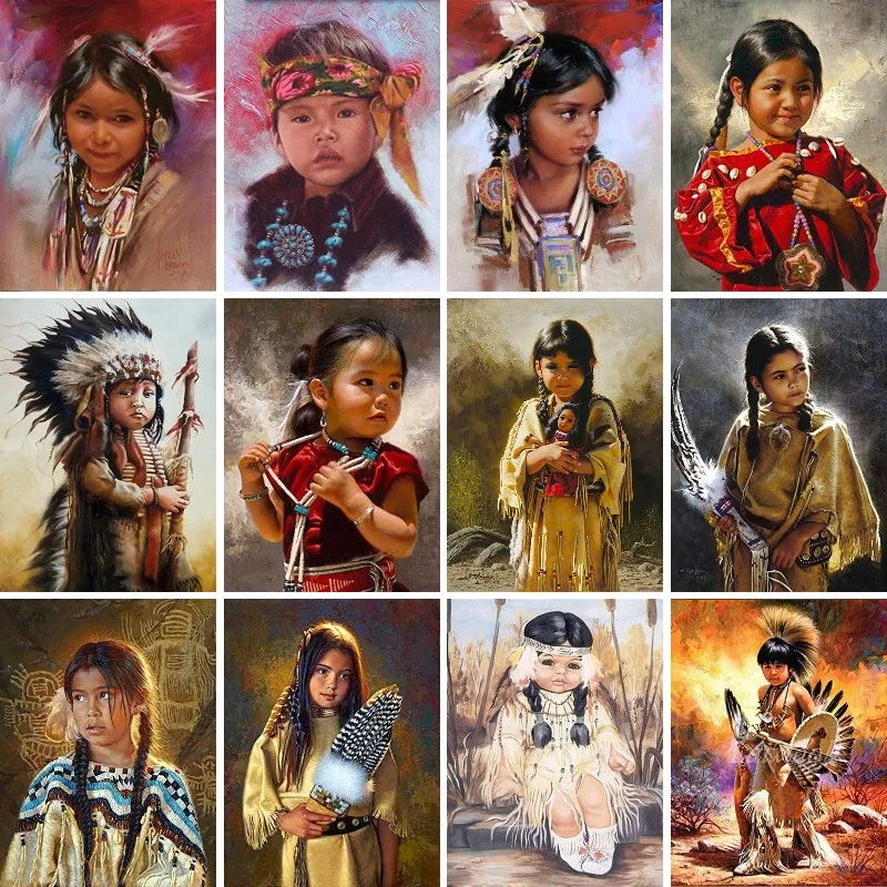 

Diamond Embroidery Natives Indian Little Girl Boy Cross Stitch Kits Full Drill Diamond Painting Child Pictures 5d Diamond Mosaic