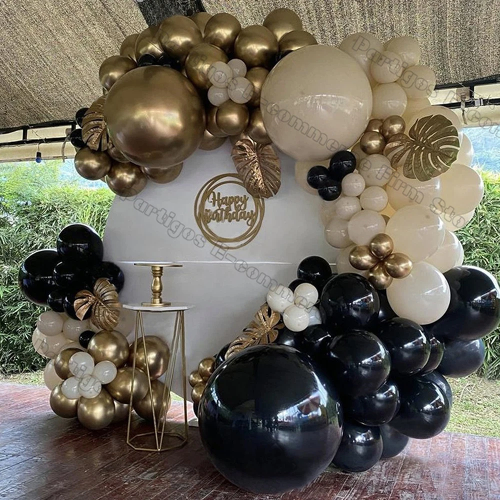 130pcs White Sand Black Gold Balloon Garland 2023 Graduation Party Decoration 30th 40th 50th Birthday Balloons Baby Shower Favor