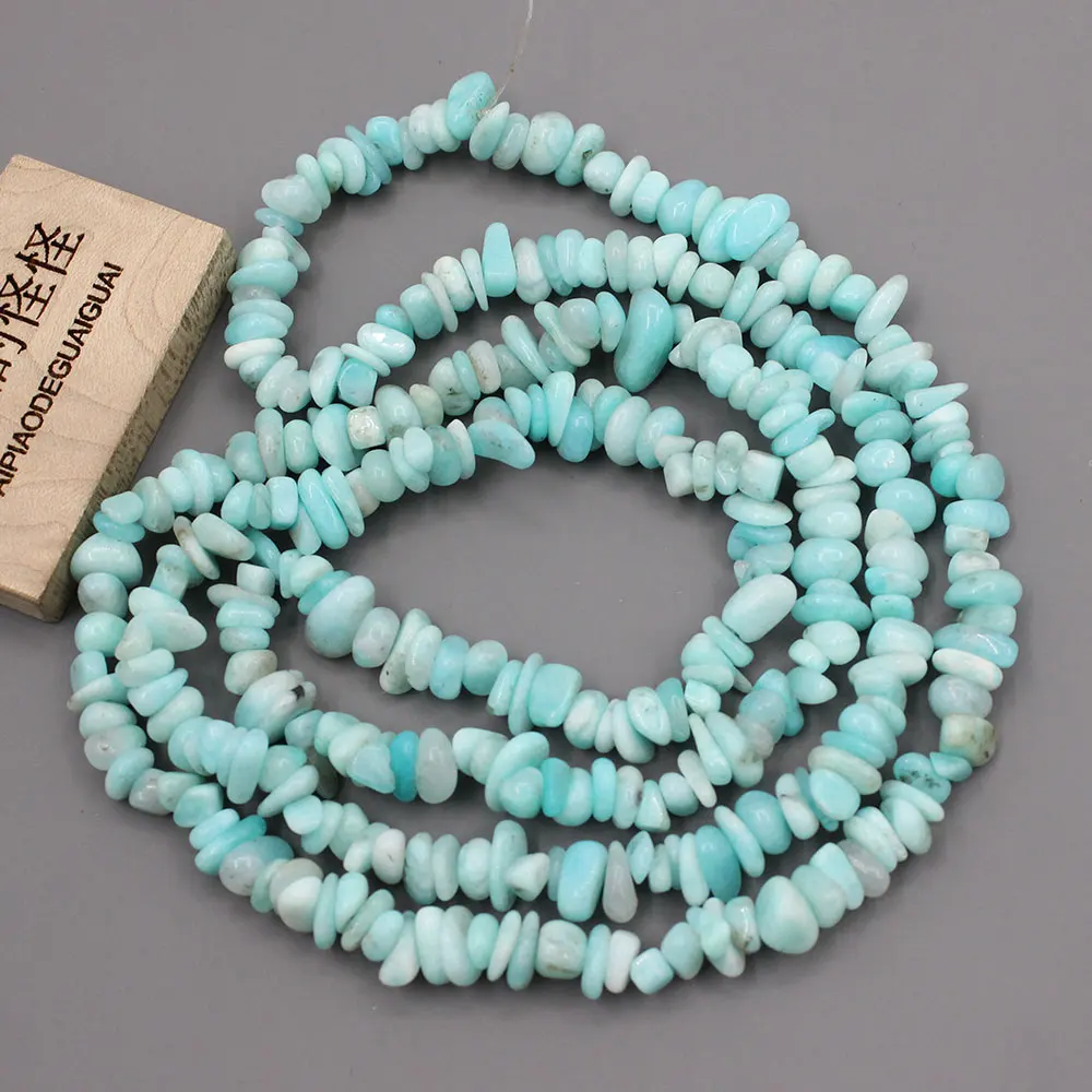 

APDGG 5x6mm Natural Blue Peruvian Amazonite Freeform Nuggets Gemstone Long Chips Strand Jewelry Making DIY