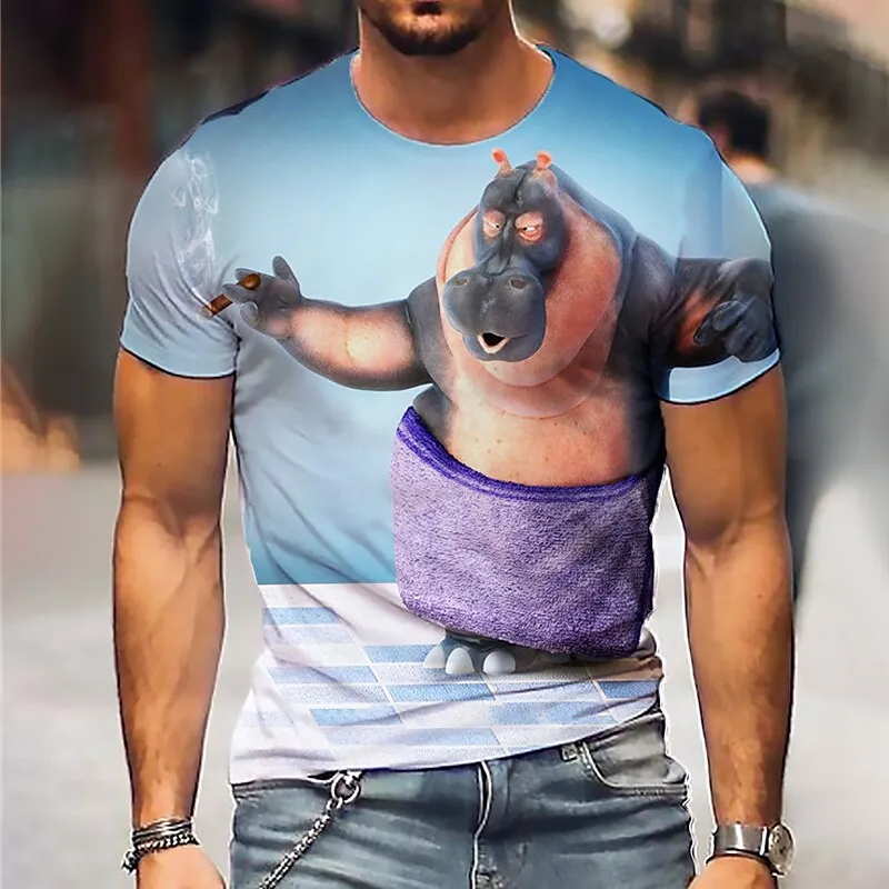 Funny Animal Printing T Shirt For Men Fashion Bear Pig Graphic T-Shirts Leisure Crew Neck Loose Tops Summer Hip Hop Short Sleeve