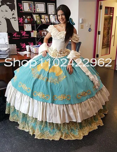 Платье Quinceanera MARISOlSANCHEZ белое небесно-голубое