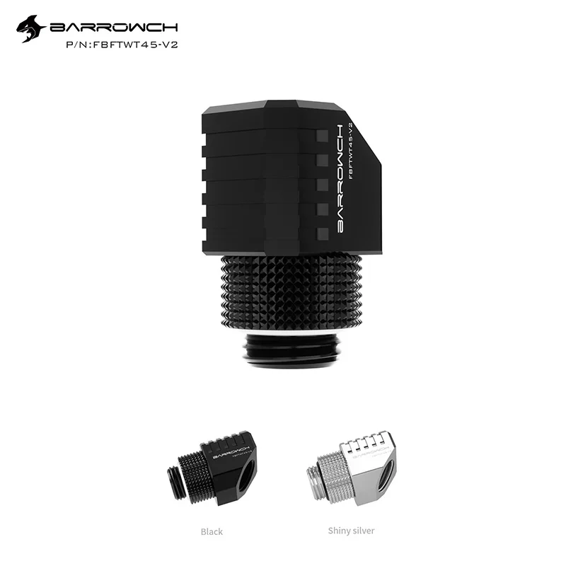 

BARROWCH G1/4" 45 Angled 360 Rotary Water Cooling Fittings For Computer Liquid Loop Build,Black/Silver,FBFTWT45-V2