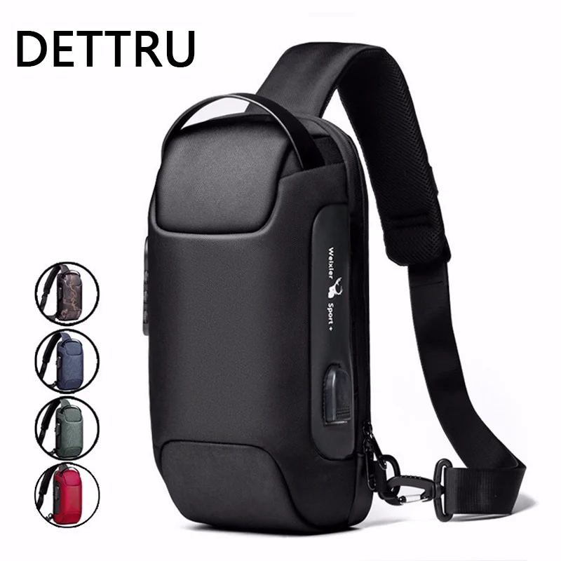 

Men Oxford Sling Backpack Rucksack Knapsack Bags with USB Charge Port Anti-theft Travel Male Motorcycle Messenger Chest Pack Bag