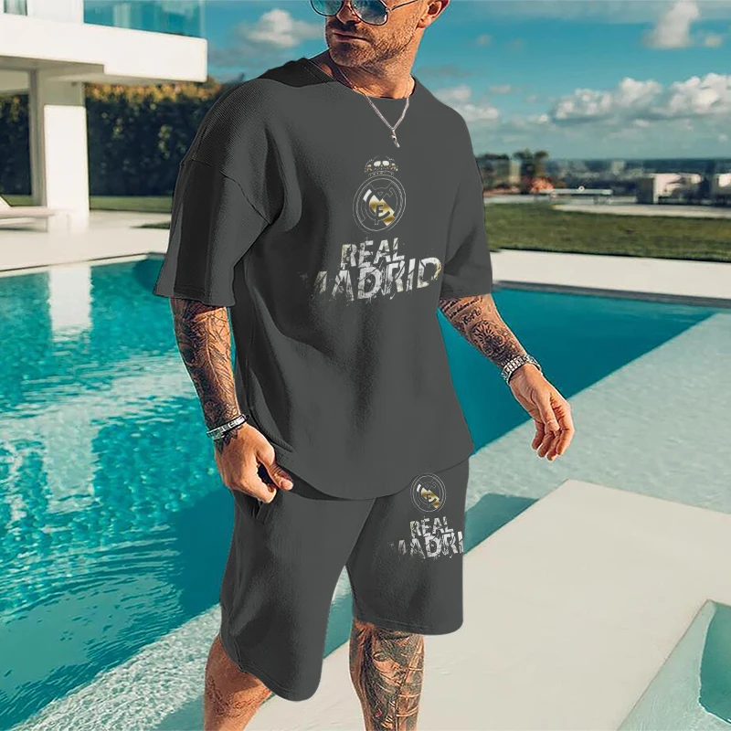 Мужская Летняя модная спортивная одежда для мужчин футболка + шорты комплект из 2