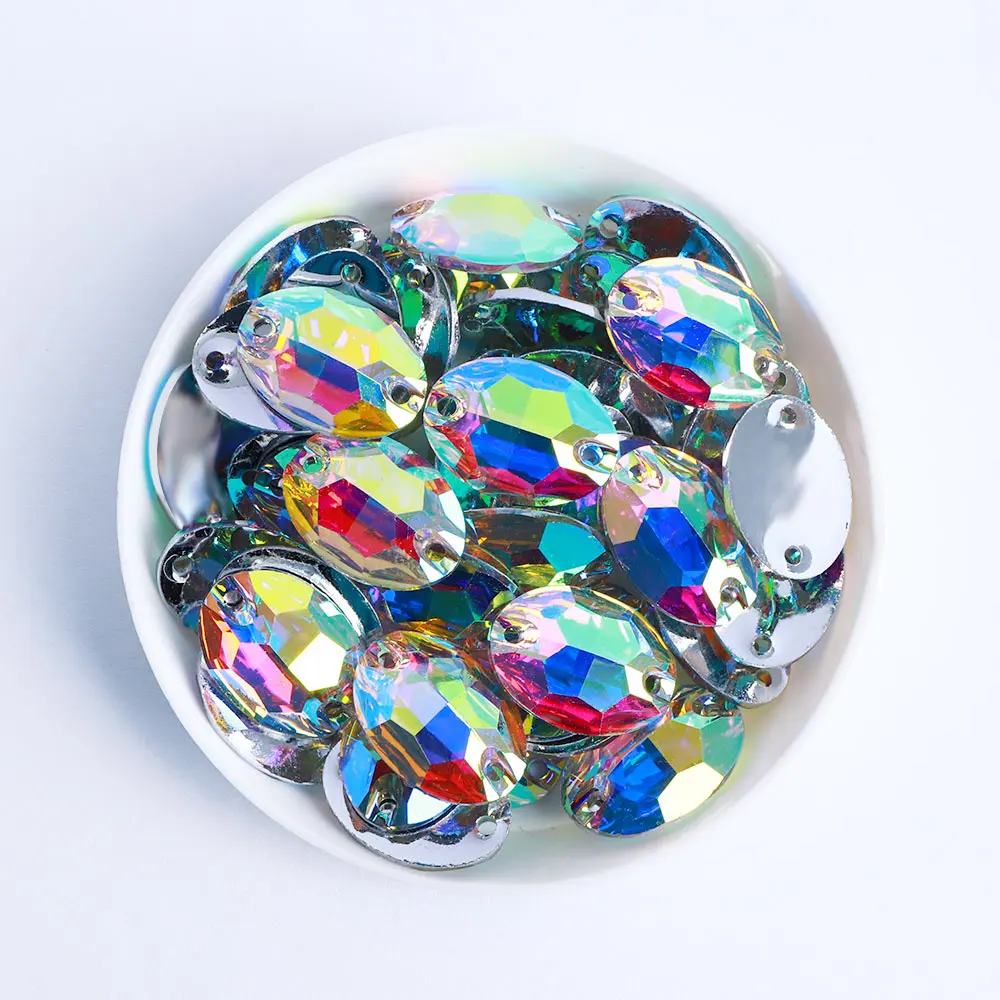 

100Pcs Ellipse Shape Resin Sew On Rhinestone Glitter Crystal AB Stick Oval Stones Rhinestones for Sewing Clothes Decoration