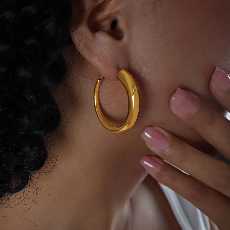 

Vintage Gold Plated Titanium Steel Hoop Earrings For Women Jewelry Summer Accessories