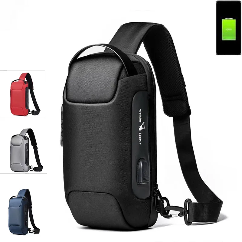 Men's Chest Bag Waterproof Anti-theft USB Crossbody Bags Men Bag Oxford Sport Sling Bag Shoulder Messenger Bag for Men Chest Bag