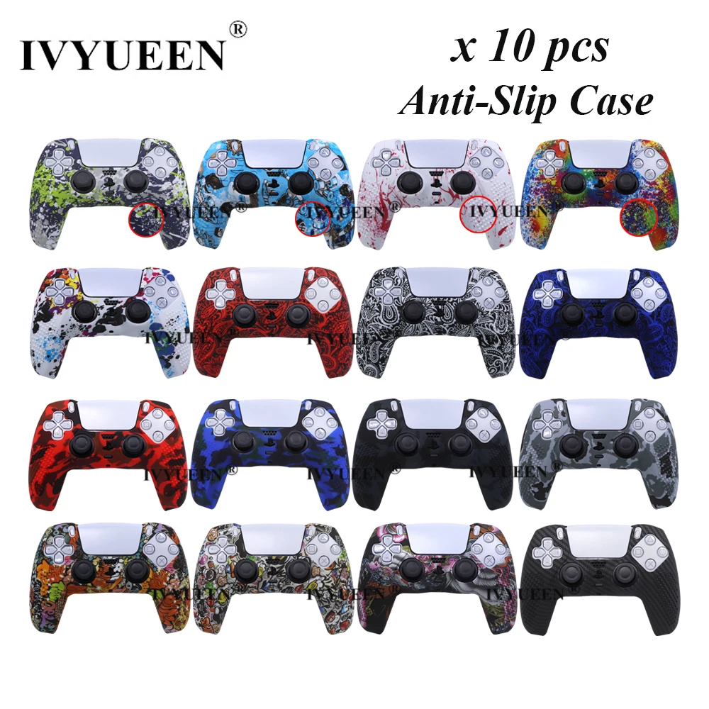 

IVYUEEN 10 PCS for PlayStation 5 PS5 Controller Anti-Slip Silicone Case Water Transfer Printing Protective Skin for Dualsense