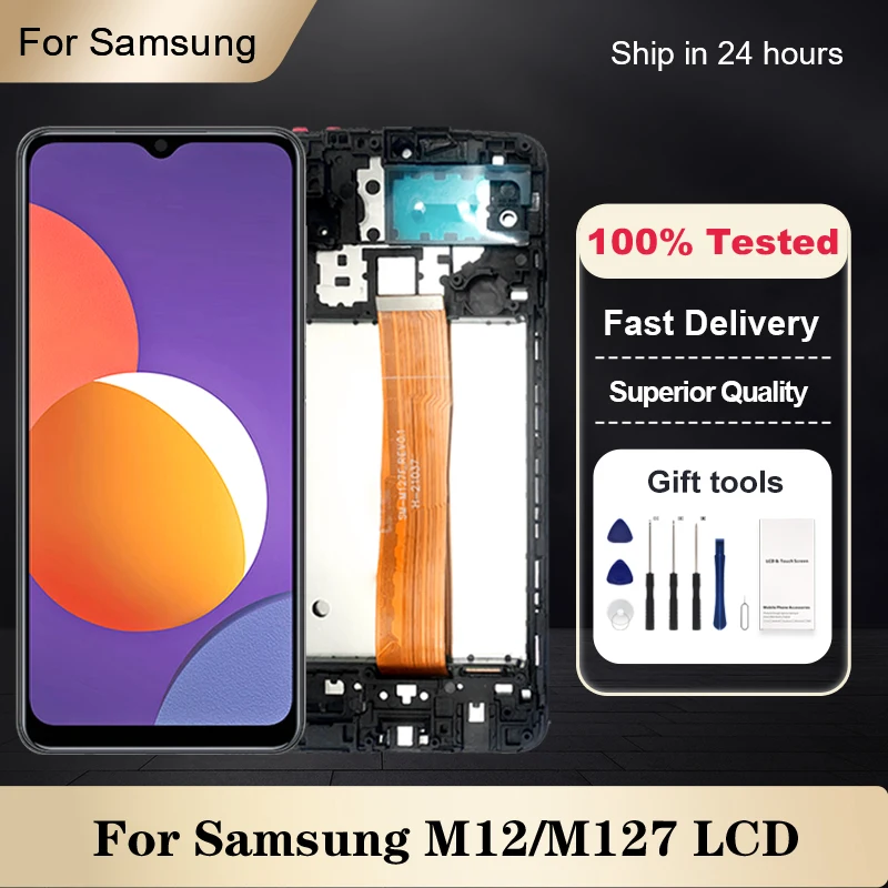 

1Pcs 6.5 Inch For Samsung Galaxy M12 LCD Touch Panel Screen Digitizer Assembly SM-M127FN/DS SM-M127F/DS M127 Display With Frame