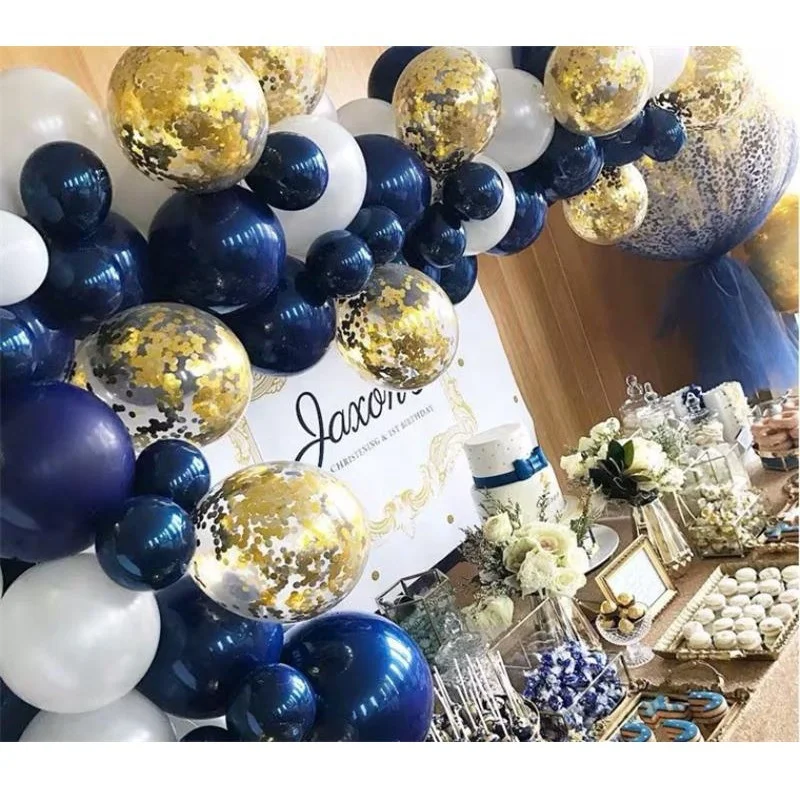 

Navy Blue Gold White Balloon Wreath With Confetti Latex Balloons Decoration For Weddings Outdoors Birthday Party Arrangements