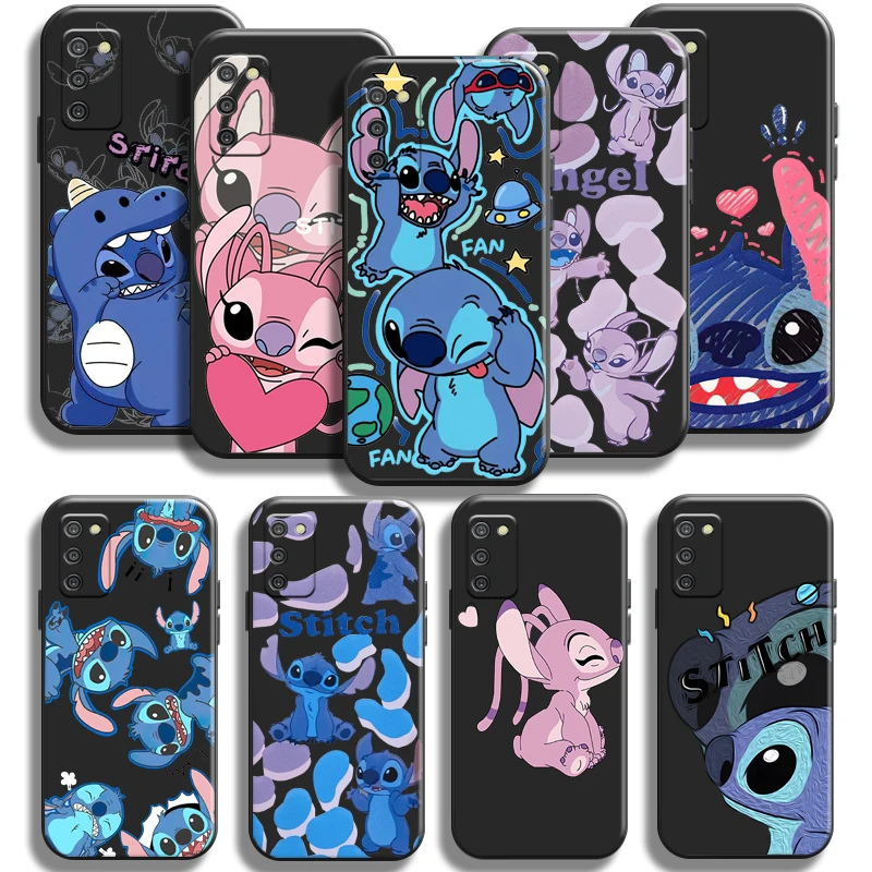 

Cute Baby Stitch Phone Case For Samsung Galaxy A03 A03S Liquid Silicon Full Protection Black Soft Coque Cases Funda Carcasa