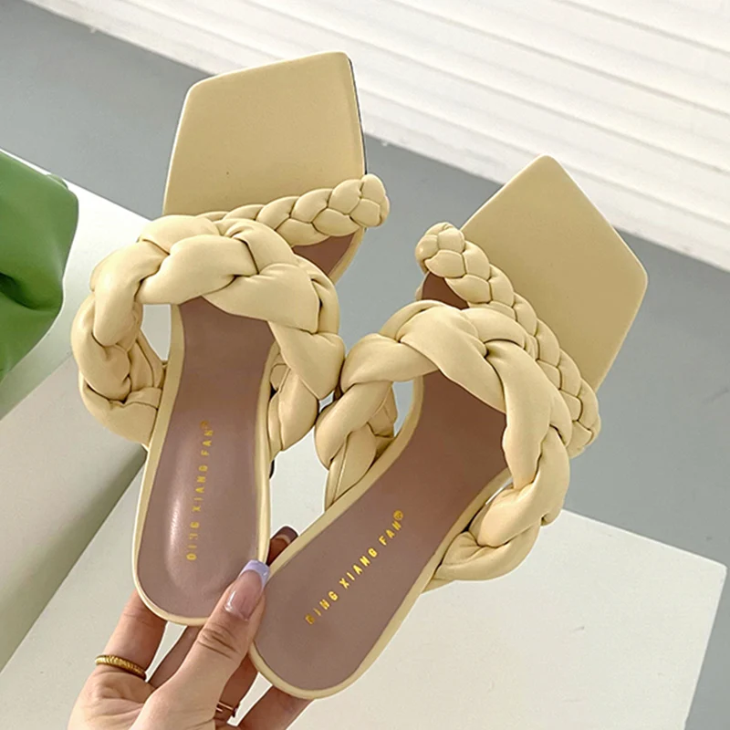 

Новинка 2022, женские туфли-лодочки на тонком высоком каблуке, женские резиновые Тапочки, женские сандалии с переплетением, летняя модная обу...