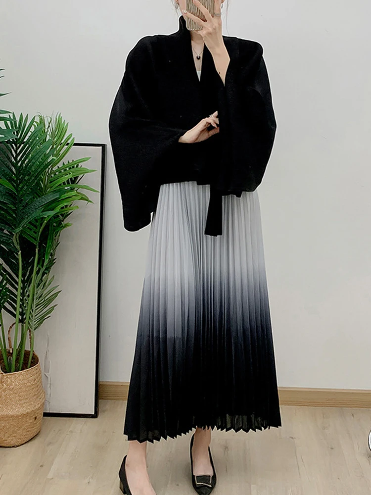 LANMREM градиентный плиссированный комплект женский однотонный плащ на шнуровке со