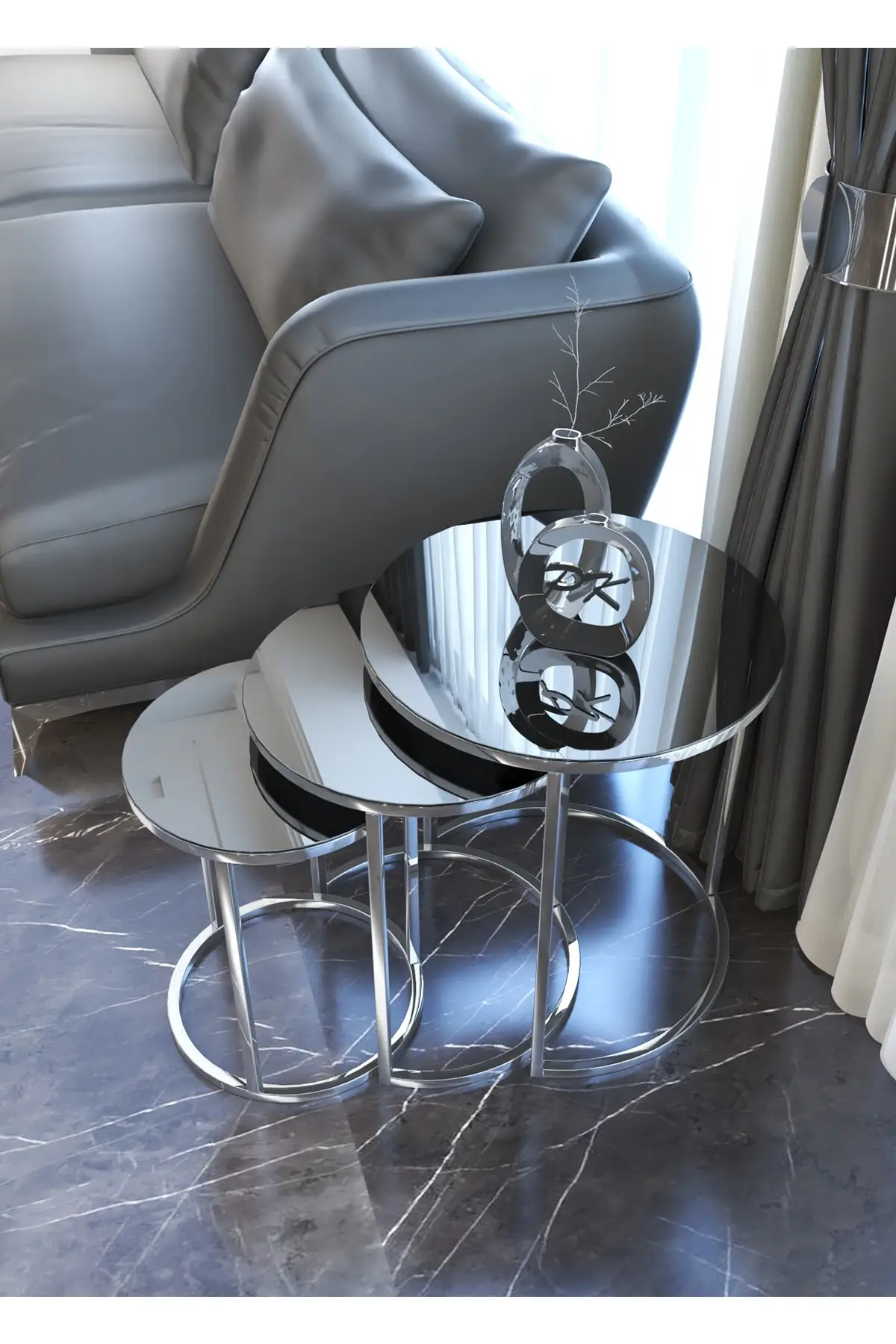 

Zigon And Medium Coffee table Set Silver Smoked Mirror mesa auxiliar table basse de salon