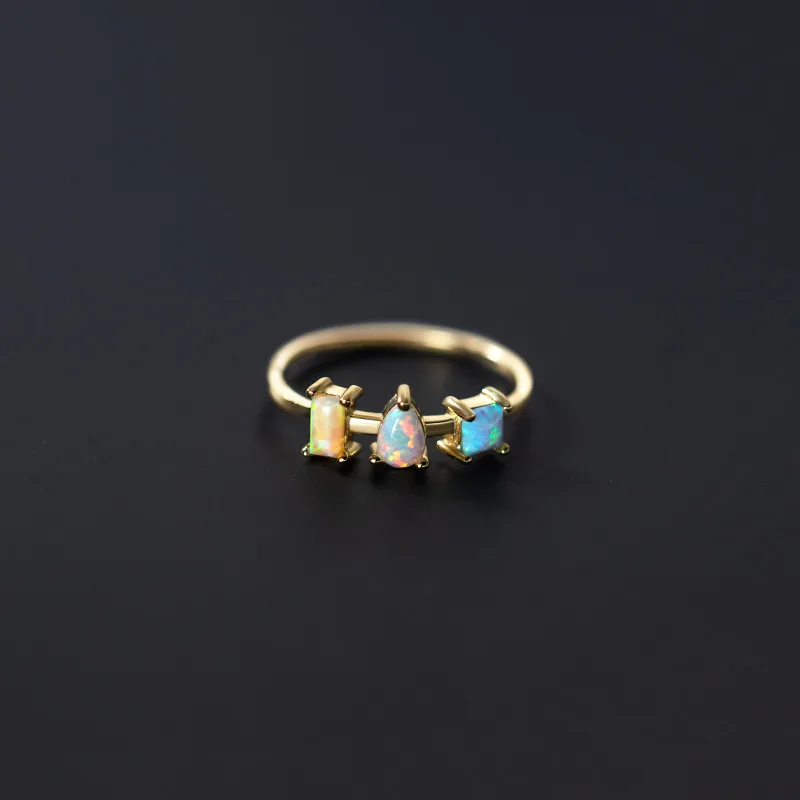 

S925 Silver Ring Simple Sweet Personality Color Synthetic Opal Hand Jewelry Rings for Women