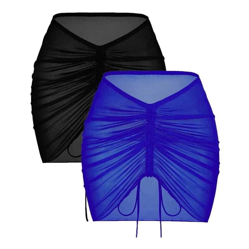 

Женское пляжное саронг из 2 предметов, прозрачная накидка, бикини с рюшами спереди, купальник, облегающая сетчатая юбка с запахом для купальников