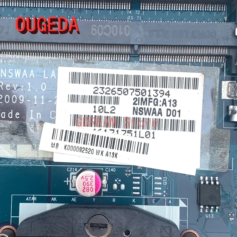 OUGEDA для ноутбука Toshiba Satellite L500 L505 K000092520 NSWAA LA-5322P материнская плата ноутбука 15,6-дюймовая DDR3 HD4500 бесплатный процессор полностью протестирован.