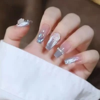 24pcs oval head false nails pink almond artificial fake nails with glue full cover nail tips press on nails diy manicure tools