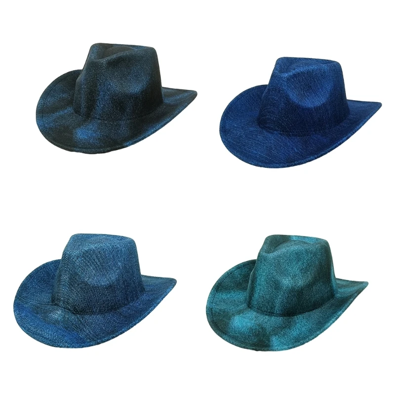 

Thick Windproof Cowboy Hat Cowboy Hat with Dazzled Color Rolled Brim Felt Hat