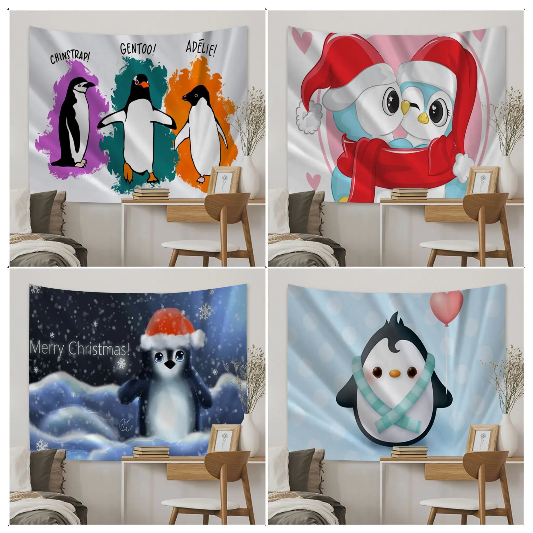 

Cute Cartoon Penguin Cartoon Tapestry Hanging Tarot Hippie Wall Rugs Dorm Kawaii Room Decor