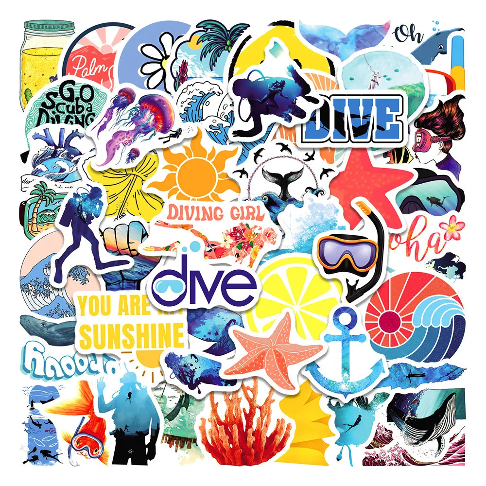 

10/30/50PCS VSCO Series Small Fresh Diving Decal Sticker Kids Toy Graffiti DIY Suitcase Laptop Ipad Cartoon Sticker Wholesale