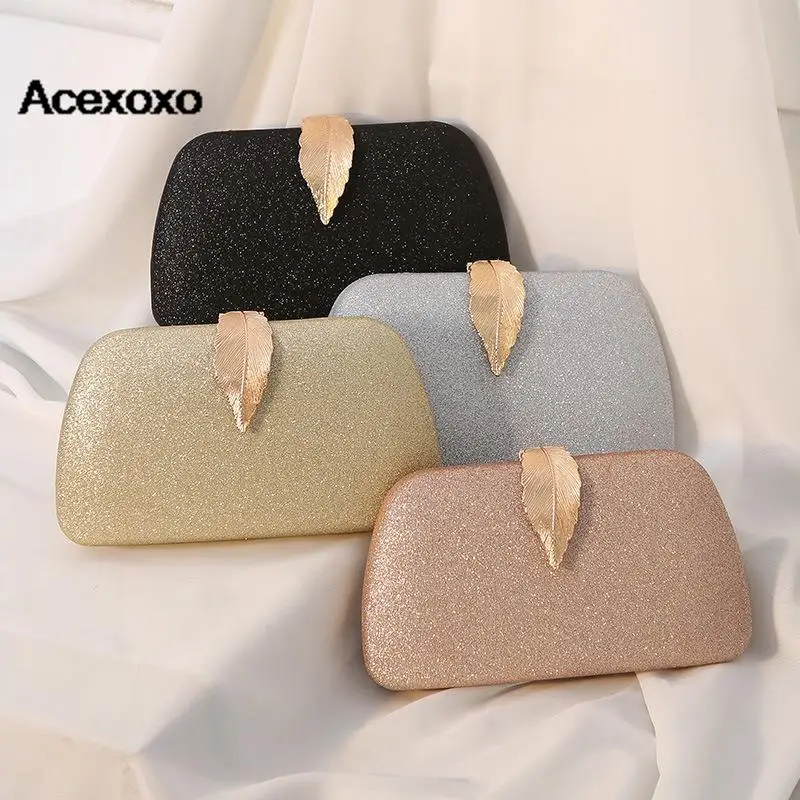 

Europe and the United States 2023 new dinner package metal leaf box small square bag banquet dress hand bag woman