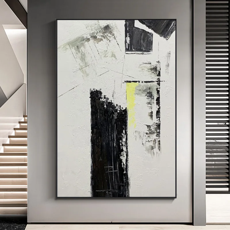 

Hand Painted Black And White Abstract Living Room Decorative Painting High-end Porch Hanging Painting Art Mural