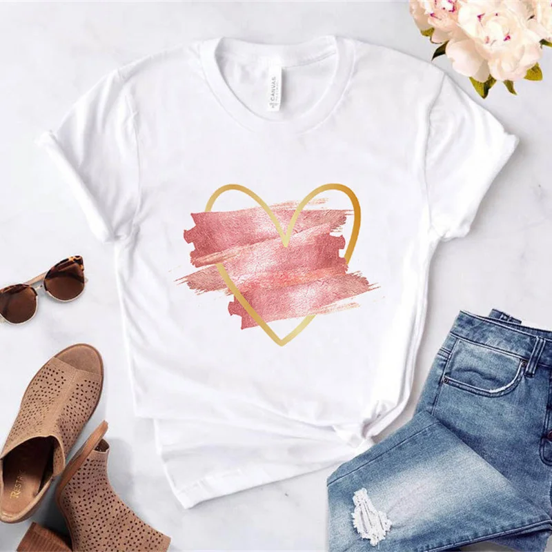 

Heart Flower Love Graphic Printing Womens T-Shirt Ladies Casual Basis Shirt Short Sleeve Ladies Oversized T-Shirt Top Streetwear