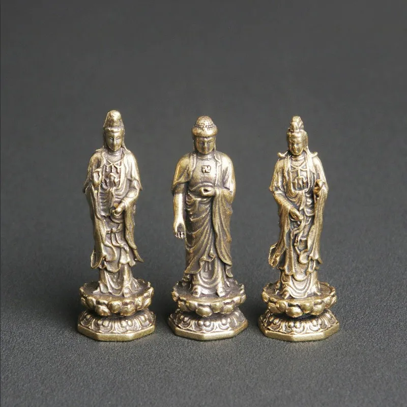 

Antique Brass Western Three Saints Desktop Ornament Religious Offering Buddha Crafts