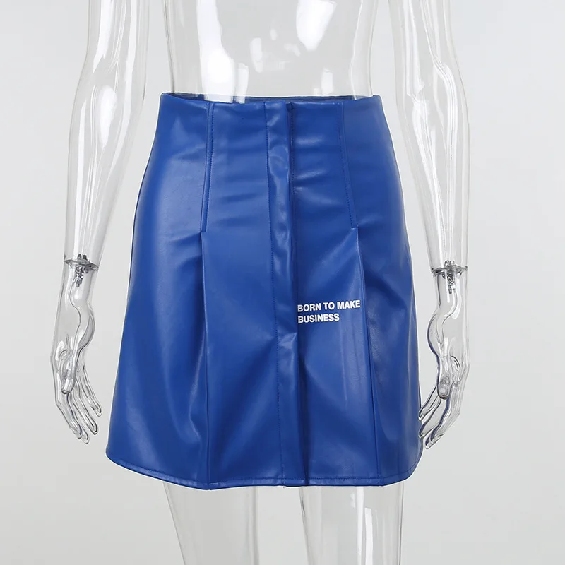 

PU Leather Sexy Tight Mini Skirts Blue Spring Summer High Waist Sexy Hip Blue Short Skirt for Women Young 2022 SXHBSQ872